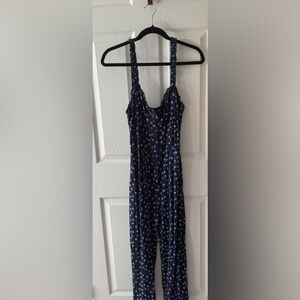 Urban Outfitters Ditsy Button Down Blue with White Floral Jumpsuit Size Medium